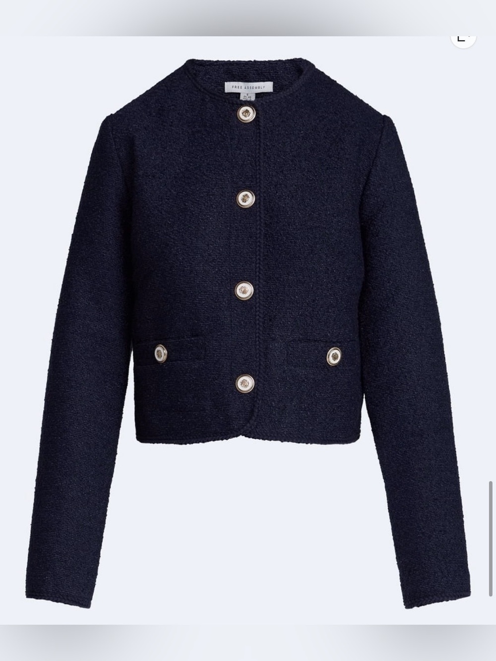 Free Assembly Women's Collarless Nubby Jacket with Long Sleeves